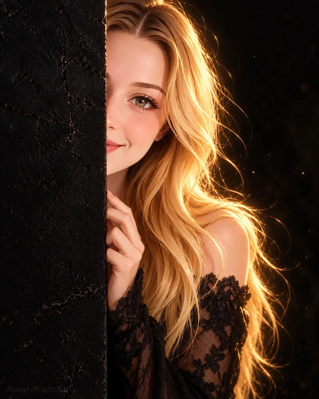 Cinematic Anime Girl Peeking Wall