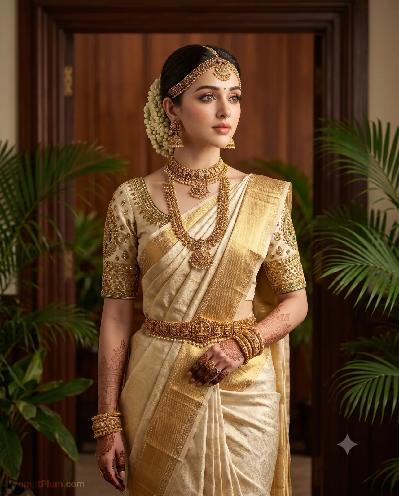 Wooden Doorway South Indian Bridal Portrait