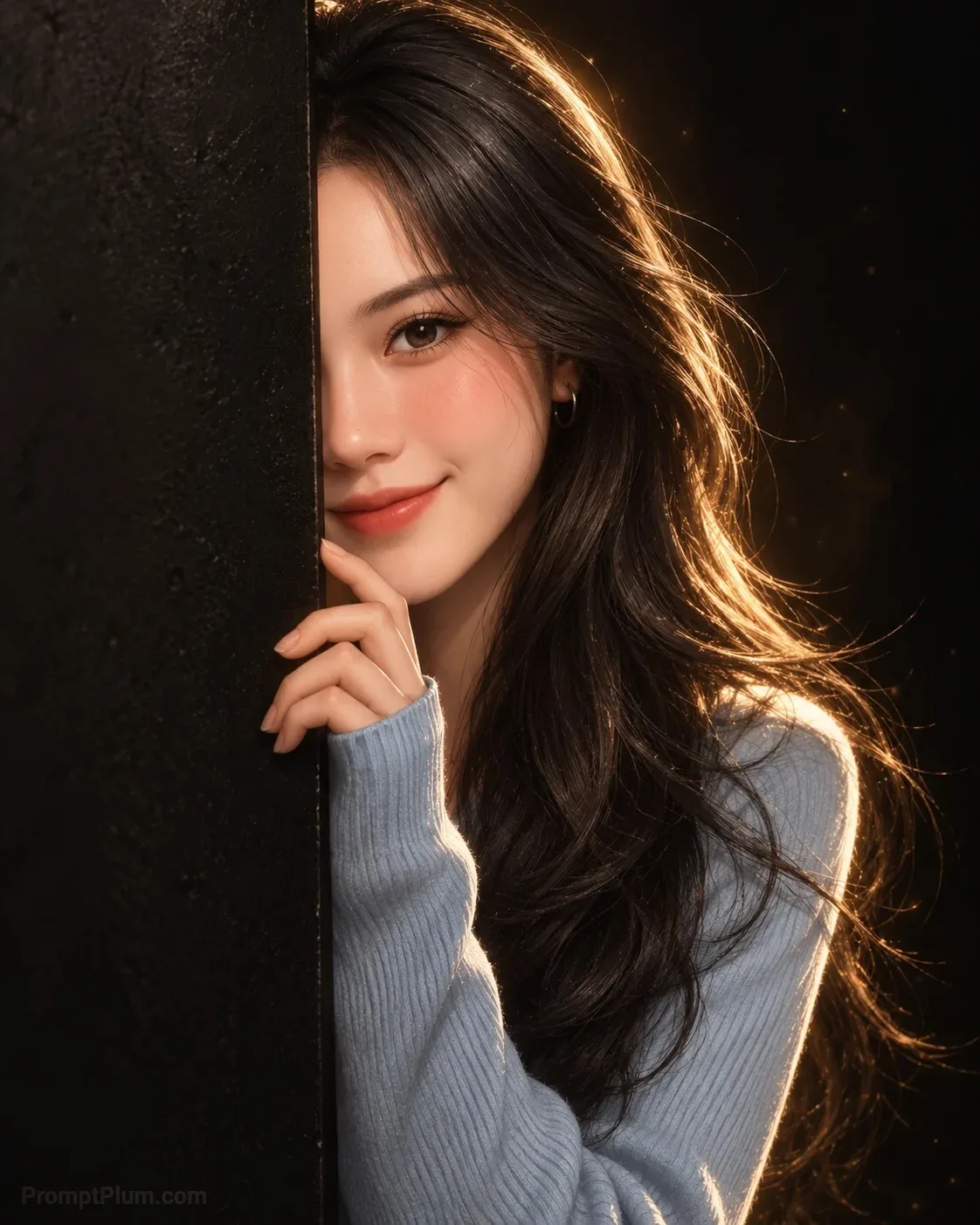 Cinematic Anime Girl Peeking Wall